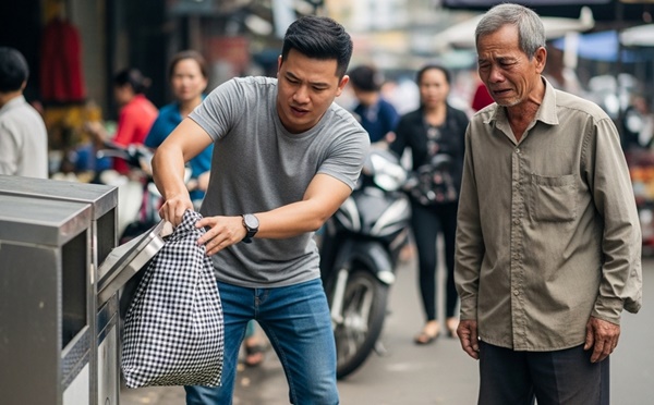 Bố vợ mang túi quà quê lên cho cháu thì bị con rể né//m thẳng ra thùng rác