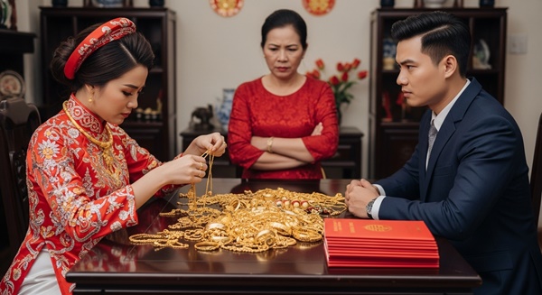 Cô dâu trả lại hết lại mẹ chồng 5 cuốn sổ đỏ cùng 50 cây vàng cưới rồi dắt người mẹ nh//ặt r//ác ra đi