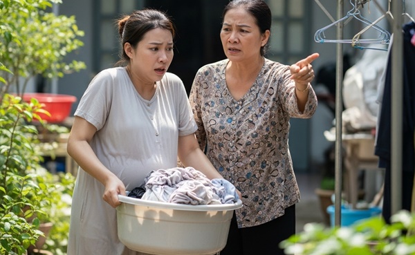 Con dâu b//ầu tháng thứ 9 nhưng mẹ chồng vẫn b/ắt bư/ng chậu quần áo đầy ú ụ leo 4 tầng để phơi