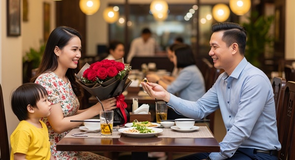 20/10 chồng đưa nh/ân tì//nh và con ri//êng của cô ta đi ăn nhà hàng, tặng nhẫn vàng 5 chỉ còn vợ mới si//nh ở nhà ăn cơm nguội với cá khô