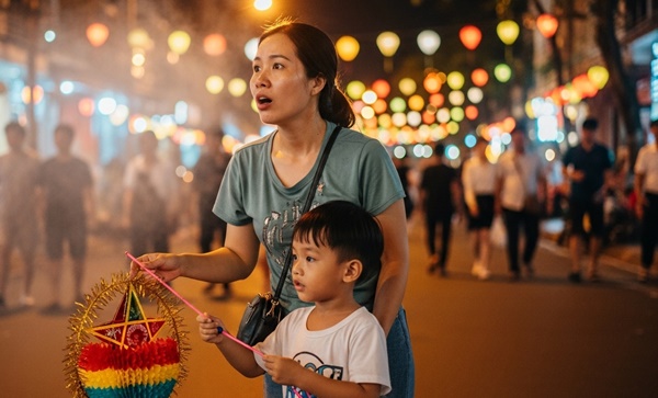 Vợ dắt con đi chơi đêm Trung thu thì b//ắt qu//ả ta//ng chồng chở nhân tình đang h/ú h/í trong ô tô