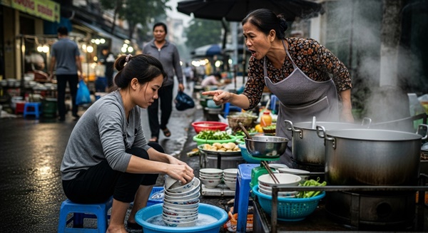 Con dâu mới si//nh được 15 ngày mẹ chồng đã bắt dậy từ 5 giờ sáng để rửa bát cho quán phở