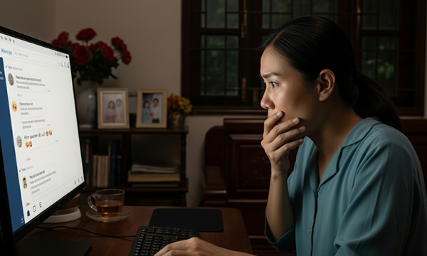 Cho con học online ngày mưa b//ão thì phát hiện tin nhắn: “Chiều nay đi làm về anh sang chở con đi chơi Trung thu luôn nhé” trong máy tính của chồng