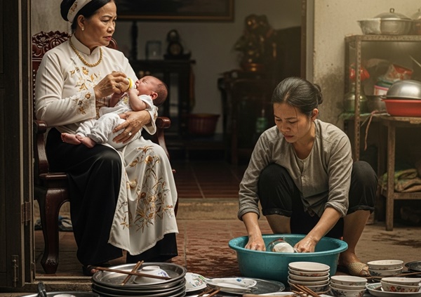 Con dâu si//nh m//ổ được 10 ngày, mẹ chồng bế cháu cho b//ú bình b ắt con dâu rửa 50 mâm bát