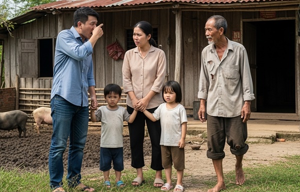Cưới 8 năm chồng mới đưa vợ con về thăm ông bà ngoại, vừa đến cổng đã qu///át vợ bắt đi ngay…