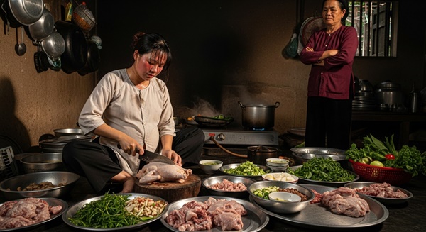 Con dâu bụng b::ầu 8 tháng mẹ chồng vẫn bắt dậy từ 4 giờ sáng một mình nấu 10 mâm cỗ gi:ỗ bố chồng