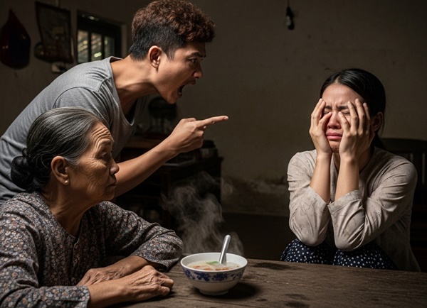 Nghe hàng xóm nói vợ chỉ mua cho mẹ chồng ốm bát cháo 3 nghìn, chồng l/ao vào đ/á//nh vợ tới tấp