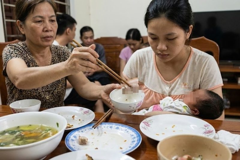 Mâm cơm chỉ còn miếng thịt mỡ dành cho con dâu mới si::nh