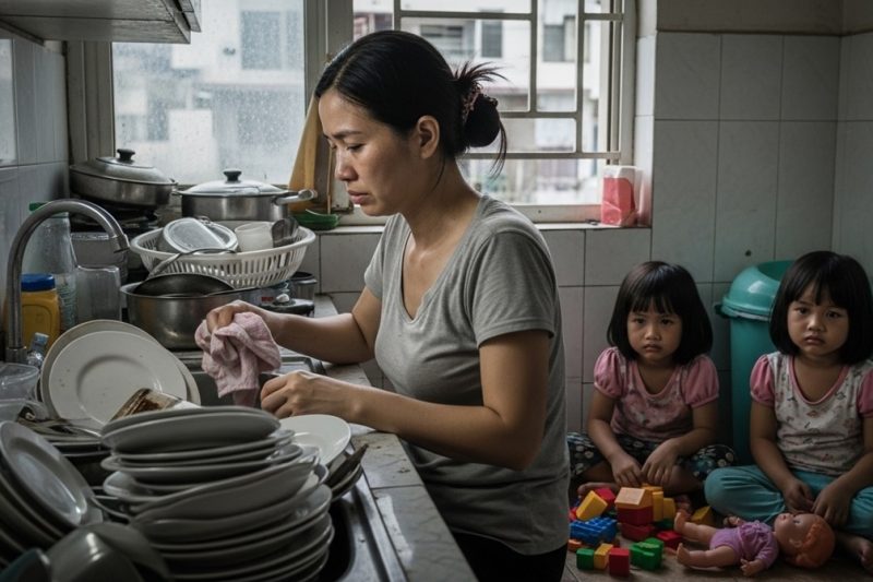 Chồng đưa mẹ và tất cả chị em bên nhà nội đi ăn tiệc nhà hàng mừng Noel nhưng vợ con thì phải ở nhà dọn dẹp